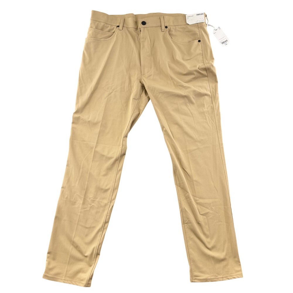 Stylus Mens 5-Pocket Stretch Slim Fit Pants Tan Khaki 38x32 New With Tags